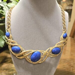 Vintage Signed Monet! Elegant Gold and Blue Necklace